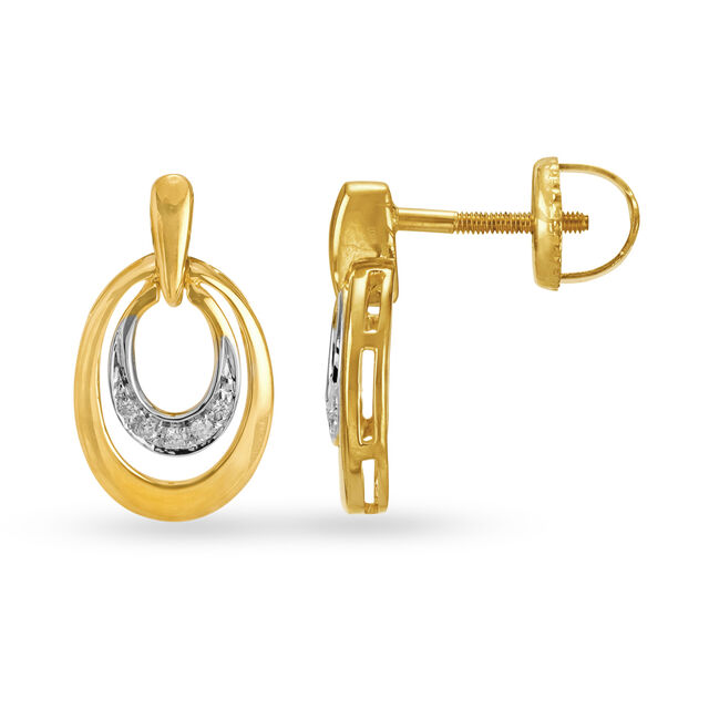 Fancy Oval Shaped Gold and Diamond Drop Earrings,,hi-res image number null