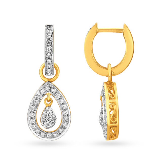 Alluring Teardrop Shaped Gold and Diamond Hoop Earrings,,hi-res image number null