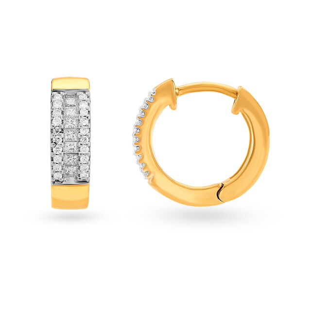 Contemporary Gold and Diamond Hoop Earrings,,hi-res image number null