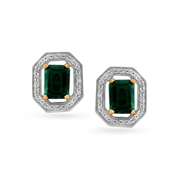 Stately Geometric Diamond Stud Earrings with Coloured Stones