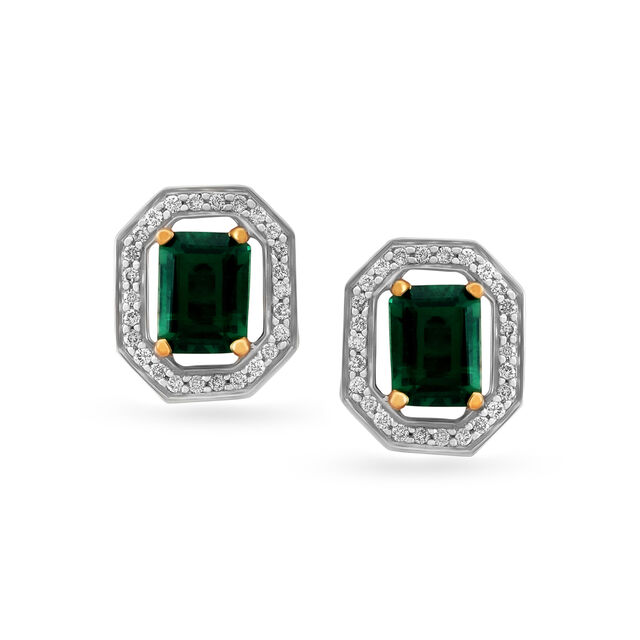 Stately Geometric Diamond Stud Earrings with Coloured Stones,,hi-res image number null