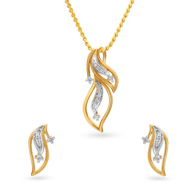 Charming Leaf Pattern Diamond Pendant And Earrings Set,,hi-res image number null