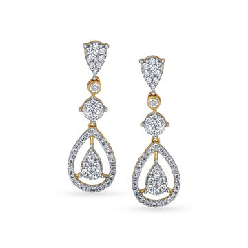 Scintillating Diamond and Gold Long Drop Earrings