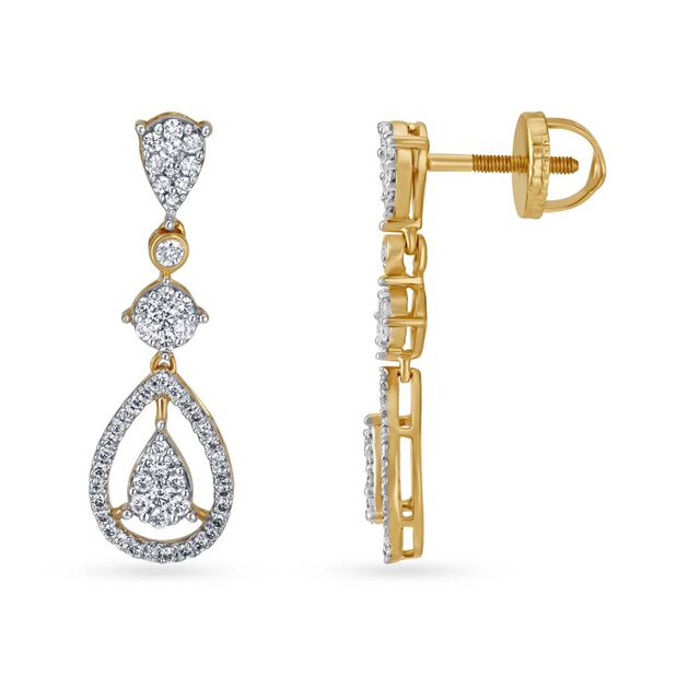 Scintillating Diamond and Gold Long Drop Earrings image number null