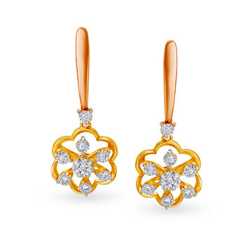 Floral Gold and Diamond Bali Earrings with drops