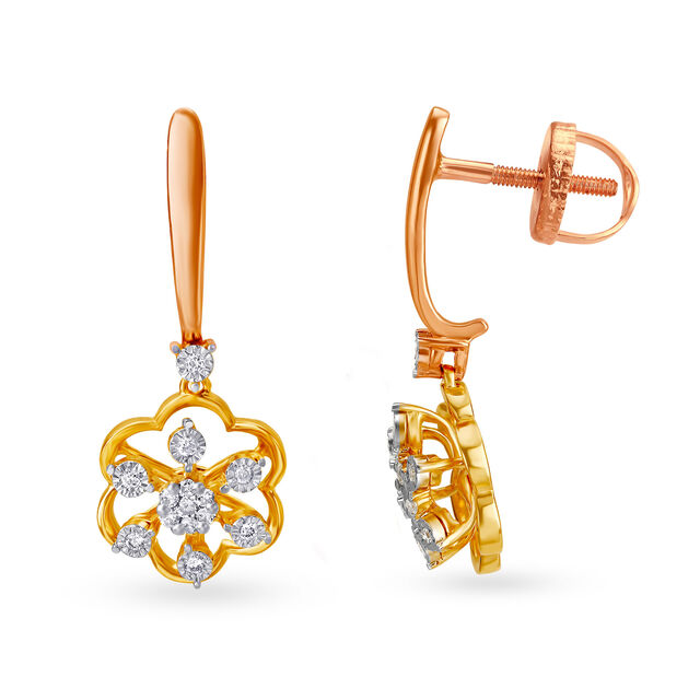 Floral Gold and Diamond Bali Earrings with drops,,hi-res image number null