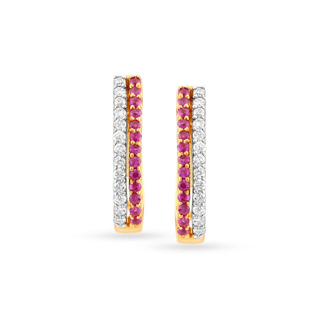 Traditional Bali Diamond Hoop Earrings with Rubies image number null