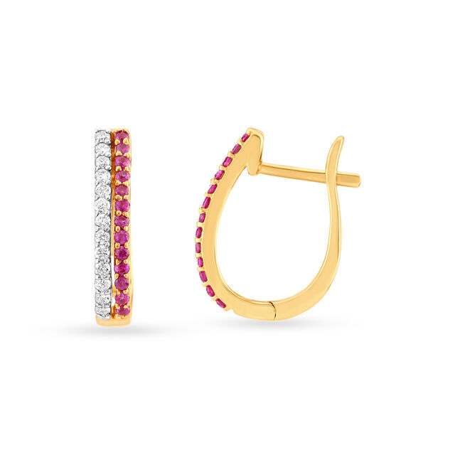 Traditional Bali Diamond Hoop Earrings with Rubies image number null