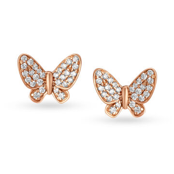 Whimsical 18 Karat Rose Gold And Diamond Butterfly Studs