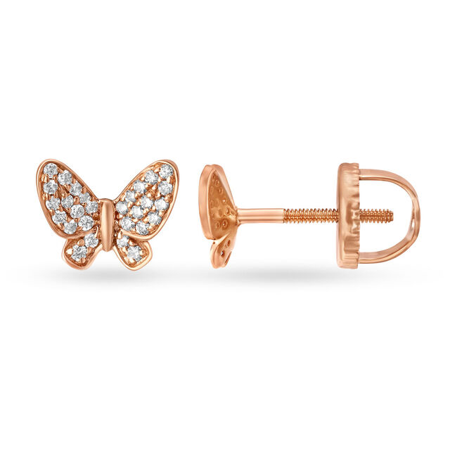 Whimsical 18 Karat Rose Gold And Diamond Butterfly Studs,,hi-res image number null