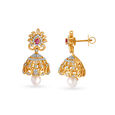 Floral Jhumkas with Ruby, Pearl and Emerald,,hi-res image number null