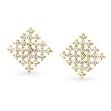 Awe-Striking 18 Karat Yellow Gold And Diamond Lattice Stud Earrings