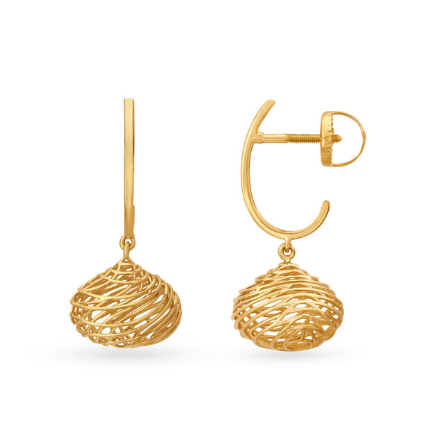 Glamorous Jali Work Orb Gold Hoop Earrings,,hi-res image number null
