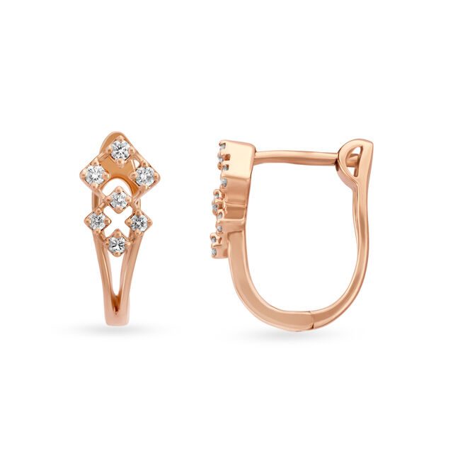 Stylish Geometric Rose Gold and Diamond Hoop Bali Earrings,,hi-res image number null