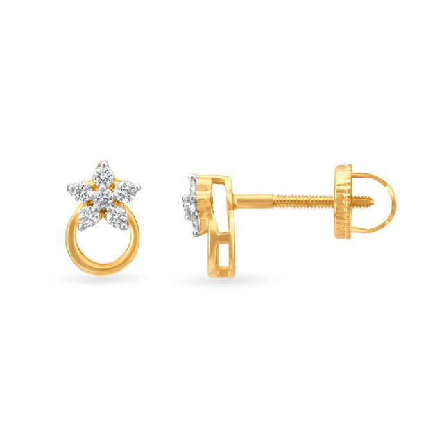Shimmering 18 Karat Yellow Gold And Diamond Floral Studs,,hi-res image number null