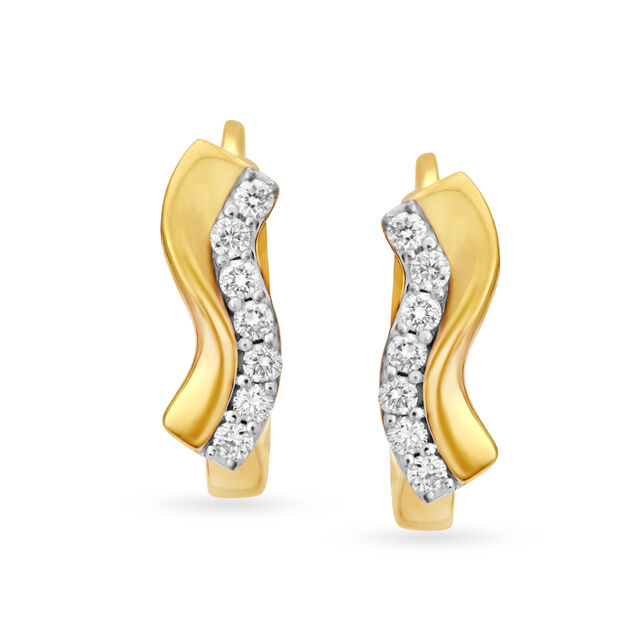 Elegant 18 Karat Yellow Gold And Diamond Wave Hoops image number null