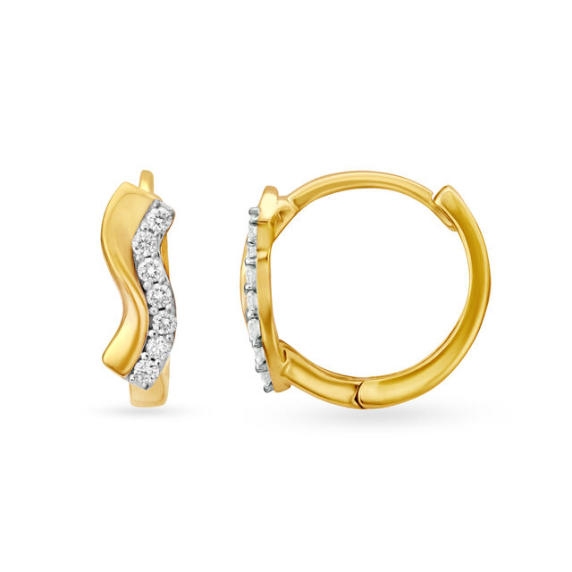 Elegant 18 Karat Yellow Gold And Diamond Wave Hoops image number null