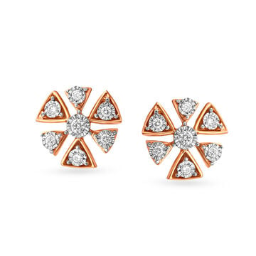 Contemporary 18 Karat White And Rose Gold And Diamond Floral Studs