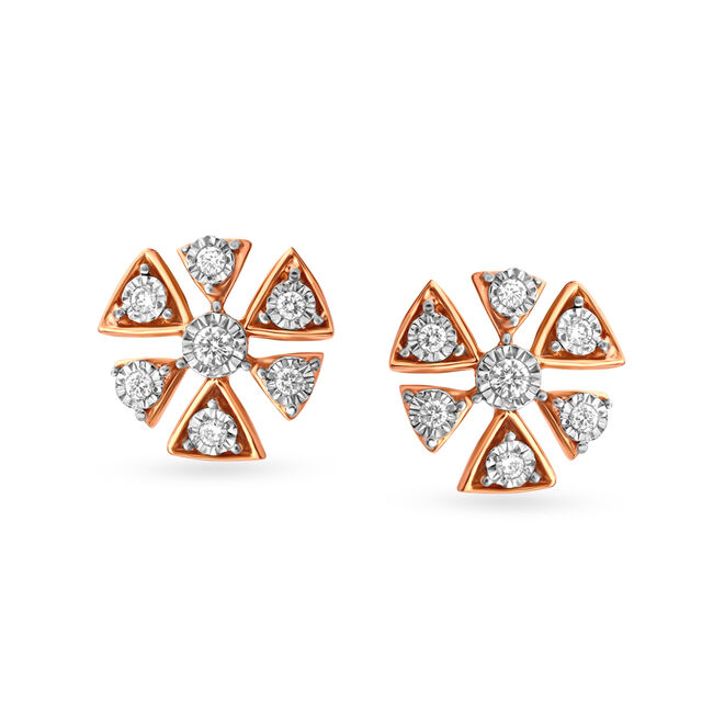 Contemporary 18 Karat White And Rose Gold And Diamond Floral Studs,,hi-res image number null