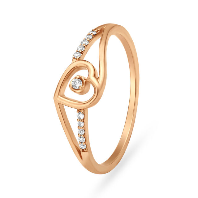 Charming Rose Gold And Diamond Heart Finger Ring,,hi-res image number null
