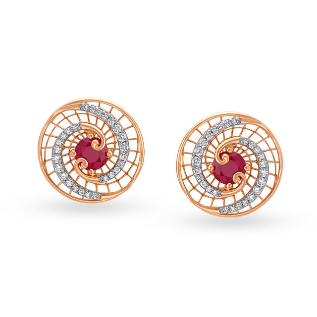 Hypnotic 18 Karat Rose Gold And Diamond And Ruby Circle Studs,,hi-res image number null