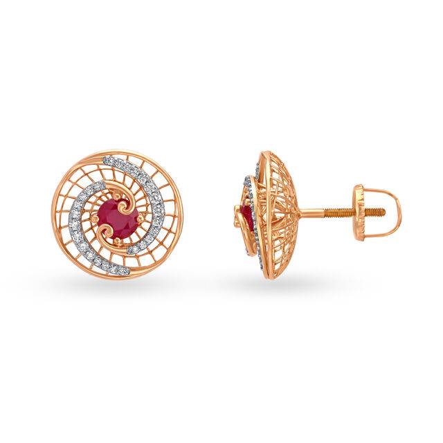 Hypnotic 18 Karat Rose Gold And Diamond And Ruby Circle Studs,,hi-res image number null