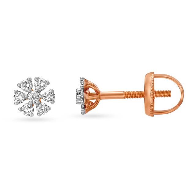 Dainty Geometric Rose Gold and Diamond Stud Earrings,,hi-res image number null