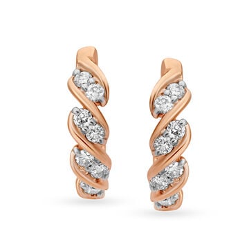 Charming Twisted Rose Gold and Diamond Hoop Bali Earrings