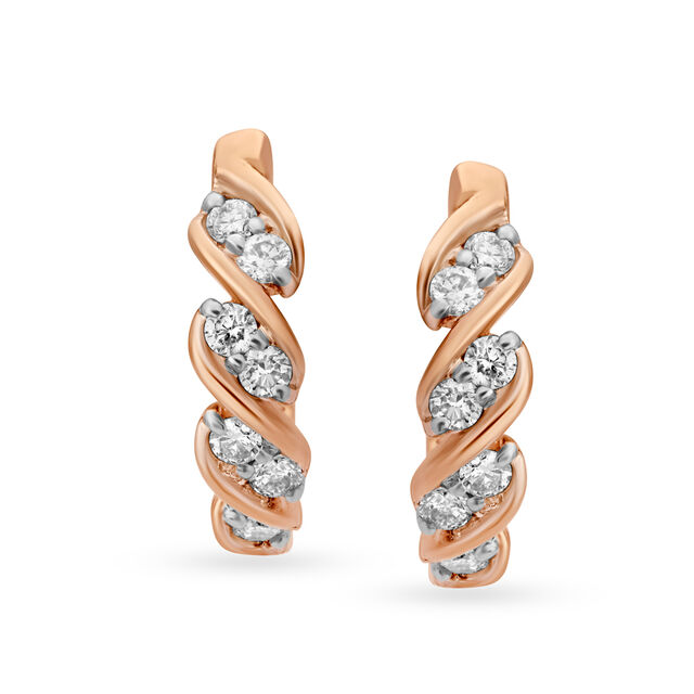 Charming Twisted Rose Gold and Diamond Hoop Bali Earrings,,hi-res image number null