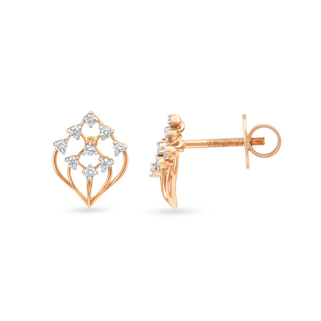 Mesmerising Floral Rose Gold and Diamond Stud Earrings,,hi-res image number null