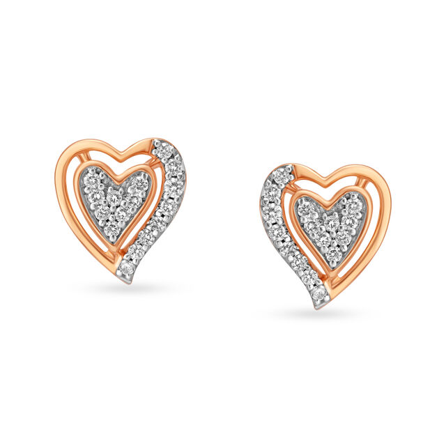 Romantic Hearts Rose Gold and Diamond Stud Earrings image number null