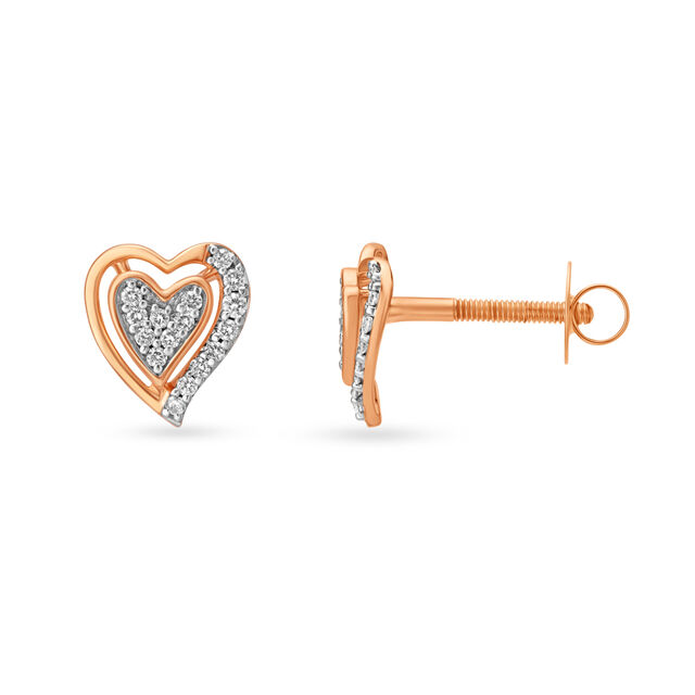 Romantic Hearts Rose Gold and Diamond Stud Earrings image number null