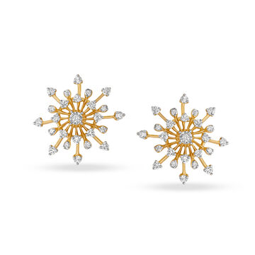 Dazzling Floral Gold and Diamond Stud Earrings