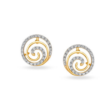 Artistic Spiral Gold and Diamond Stud Earrings