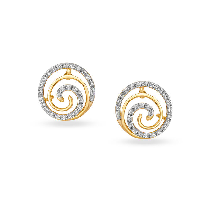 Artistic Spiral Gold and Diamond Stud Earrings image number null