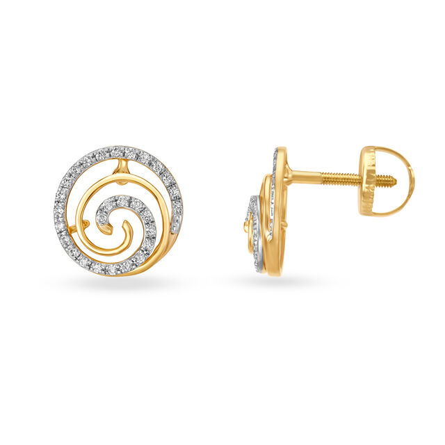 Artistic Spiral Gold and Diamond Stud Earrings image number null