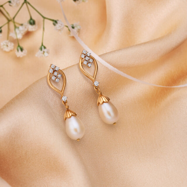 Enticing Diamond Drop Earrings with Pearls image number null