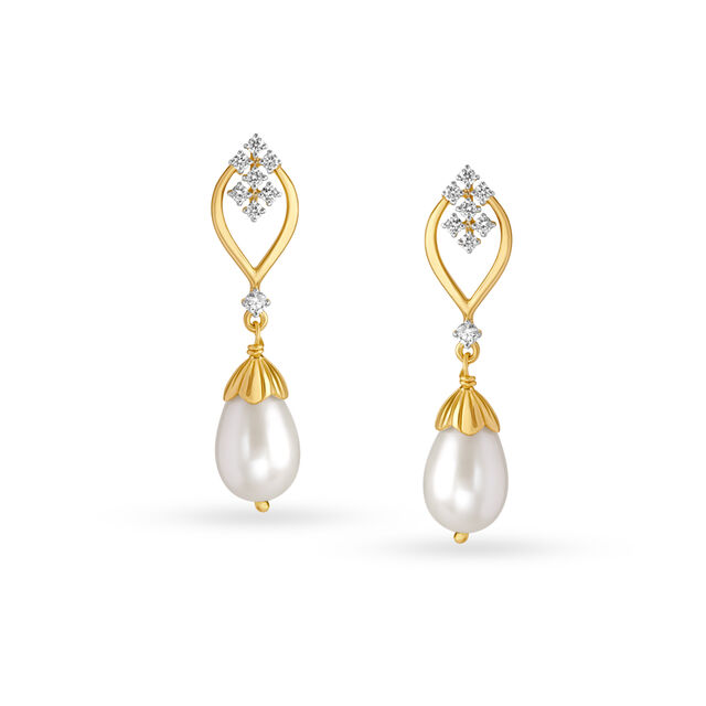 Enticing Diamond Drop Earrings with Pearls image number null