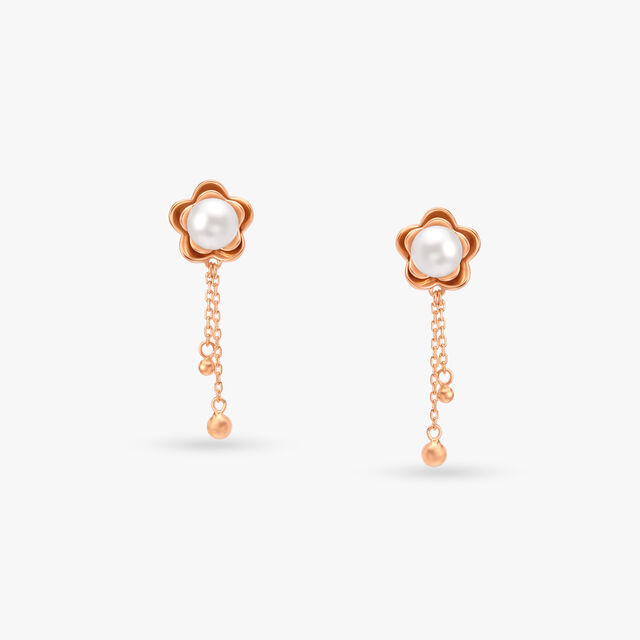 Floral Pearl Gold Drop Earrings image number null