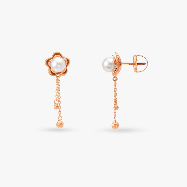 Floral Pearl Gold Drop Earrings image number null