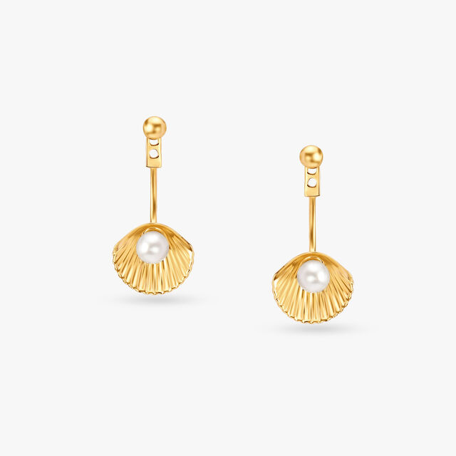 Seashell Pearl Drop Earrings image number null