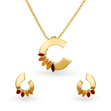 Bewitching Gold Pendant and Earrings Set
