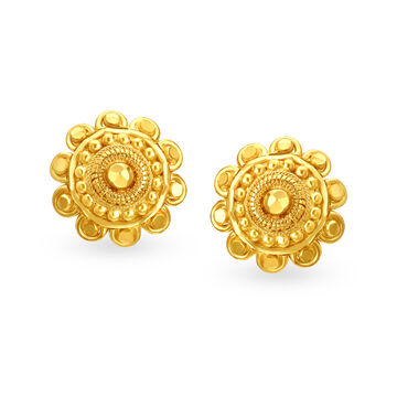 Exquisite 22 Karat Yellow Gold Ornate Floral Stud Earrings