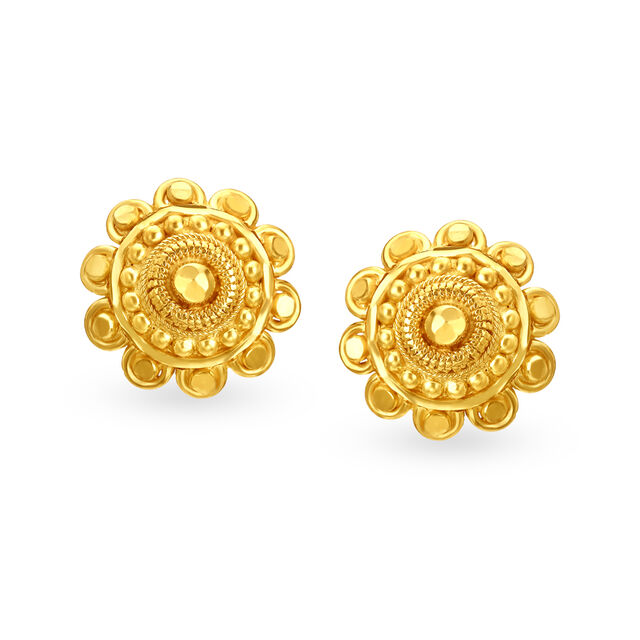 Exquisite 22 Karat Yellow Gold Ornate Floral Stud Earrings image number null