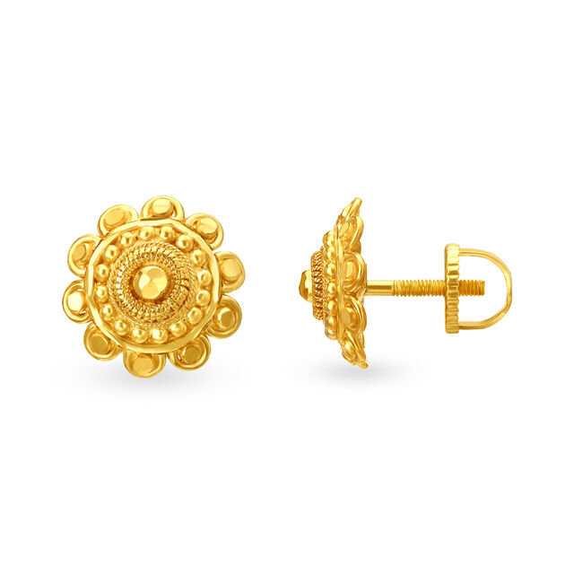 Exquisite 22 Karat Yellow Gold Ornate Floral Stud Earrings image number null