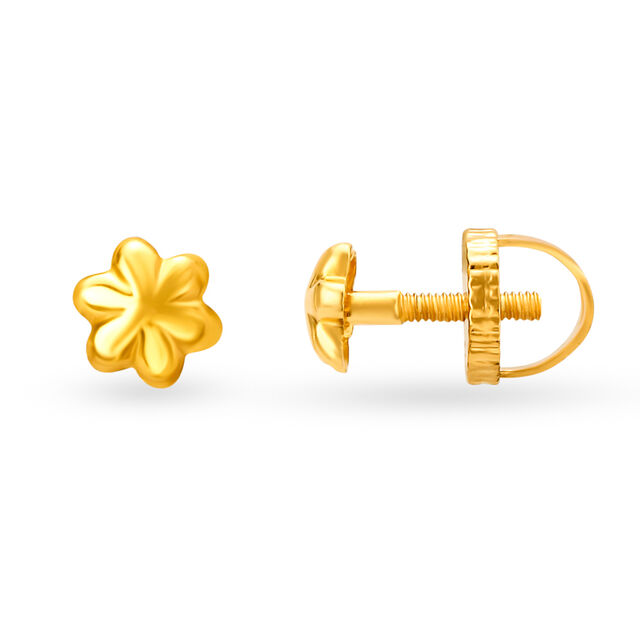 Simple 22 Karat Yellow Gold Floral Stud Earrings,,hi-res image number null