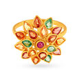 Magnificent 22 Karat Yellow Gold Colourful Stone Studded Finger Ring,,hi-res image number null