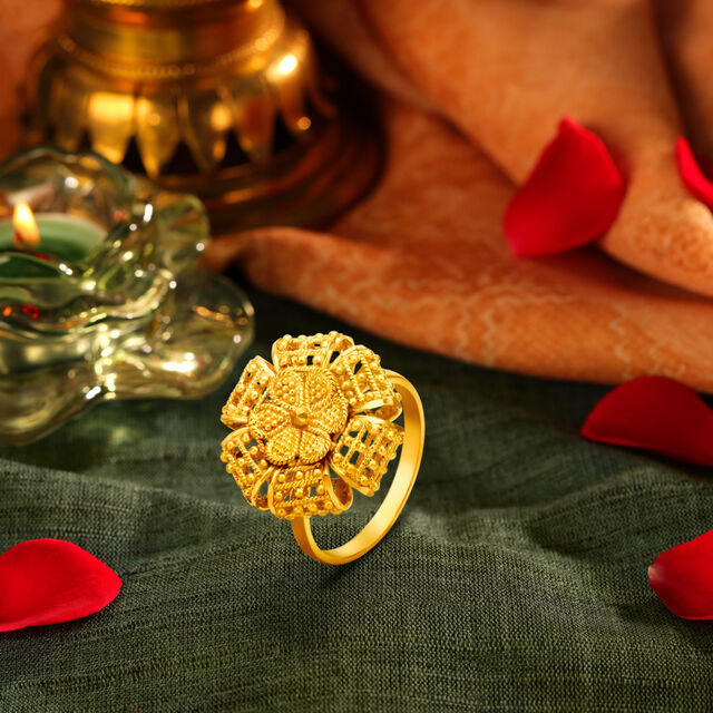 Magnificent 22 Karat Yellow Gold Beaded Floral Statement Ring,,hi-res image number null