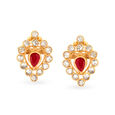 Heart Motif Ruby Gold Stud Earrings,,hi-res image number null
