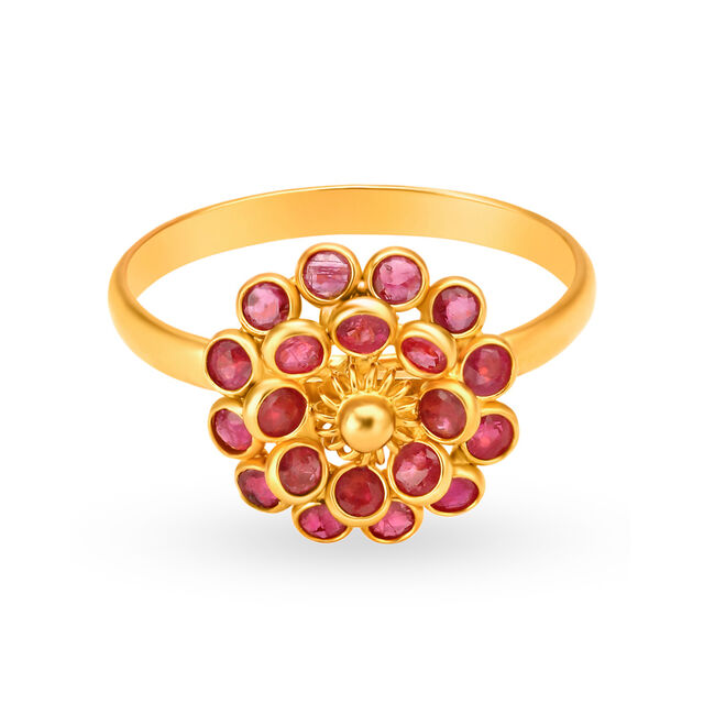 Elevated 22 Karat Yellow Gold Floral Design Finger Ring,,hi-res image number null